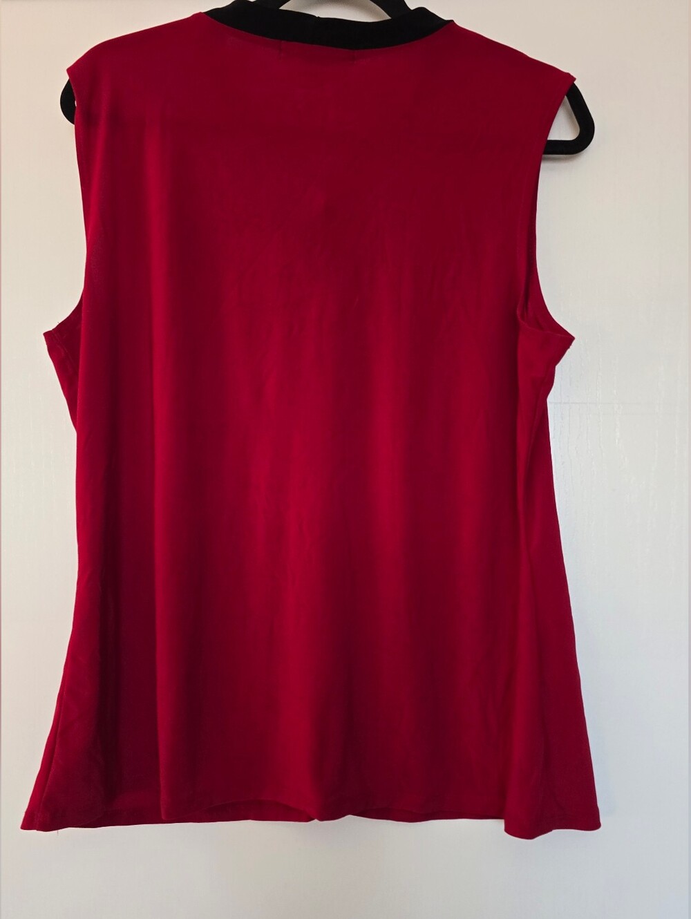 Liz McCoy - Red & Black Tie Neck Sleeveless Blouse Contrasting Trim Top - Picture 2 of 3